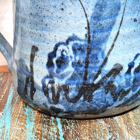 Signed Handcrafted MCM Floral Ceramic Pitcher-Mid Century Pottery-Artist Signed - Picture 3 of 10